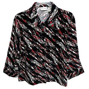 Drapers & Damons L Button Front Multicolor Dressy Jacket Blazer Office 3/4 Sleev